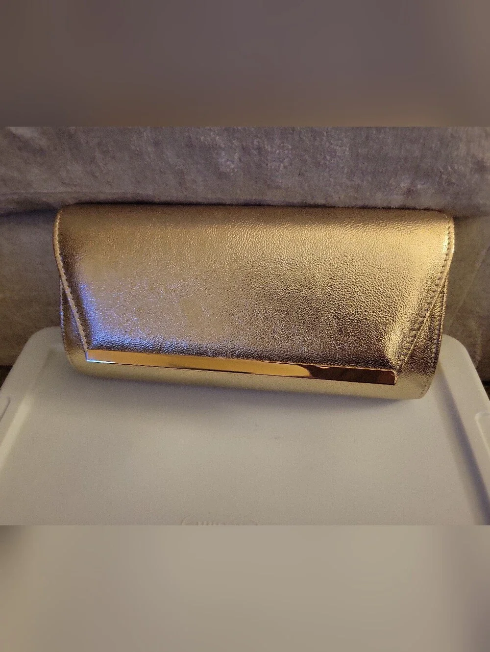 Gold Metallic Evening Clutch Crossbody Purse with Removable Chain